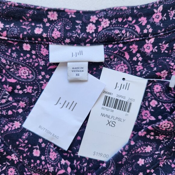 NEW J. Jill Navy Blue & Pink Floral Paisley Button Front Midi Dress Cottagecore - Picture 5 of 7